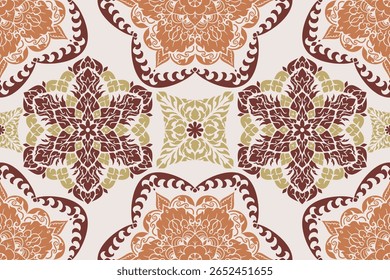 Seamless floral pattern in damask style motifs suitable for wallpaper, textile, tile, clothing, curtain, blanket and fabric design isolated illustration vector archive EPS file.