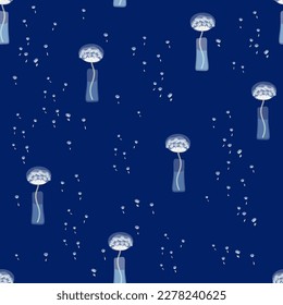 Seamless floral pattern of dandelions on a blue background