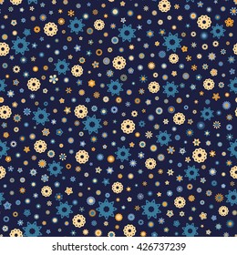 Seamless floral pattern with dark background. Vector repeating texture.