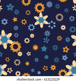 Seamless floral pattern with dark background. Vector repeating texture.