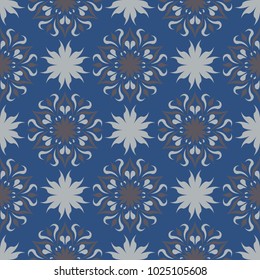 Seamless floral pattern. Dark blue background with flower designs for wallpapers, textile and fabrics