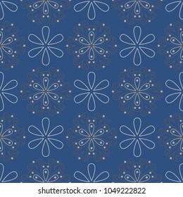Seamless floral pattern. Dark blue background with flower designs for wallpapers, textile and fabrics