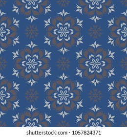 Seamless floral pattern. Dark blue background with flower designs for wallpapers, textile and fabrics