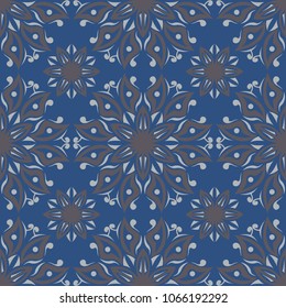 Seamless floral pattern. Dark blue background with flower designs for wallpapers, textile and fabrics