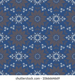 Seamless floral pattern. Dark blue background with flower designs for wallpapers, textile and fabrics