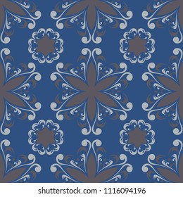 Seamless floral pattern. Dark blue background with flower designs for wallpapers, textile and fabrics