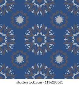 Seamless floral pattern. Dark blue background with flower designs for wallpapers, textile and fabrics