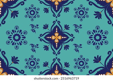 seamless floral pattern with dark and light blue color tone