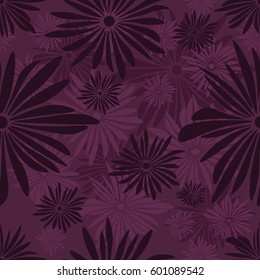 Seamless floral pattern with dark and light purple flowers on violet background