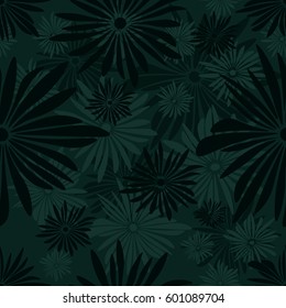 Seamless floral pattern with dark and light green flowers on light green background