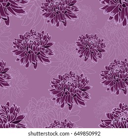 Seamless  floral pattern with dark violet  chrysanthemums  on light violet background