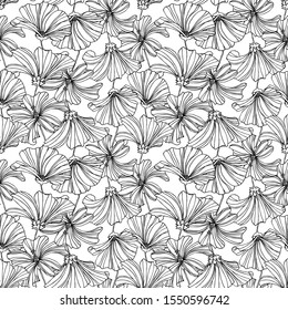 Seamless floral pattern.For decor and design of fabric, paper, packaging, Wallpaper and engraving.Black outline pattern of flowers on white background.