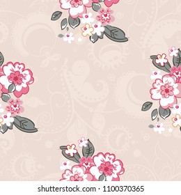 Seamless floral pattern with decor flowers