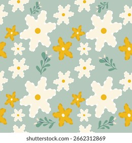Patrón floral sin fisuras decorado con lindas flores pastel sobre un fondo crema. Diseño sencillo mezclado con un estilo tribal aplicado a un estilo contemporáneo. Adecuado para decorar telas, textiles.