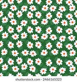 Seamless floral pattern with decorative art garden in vintage style. Elegant flower print, trendy botanical design with wild plants: flowers, branches, leaves on a dark background. Vector illustration