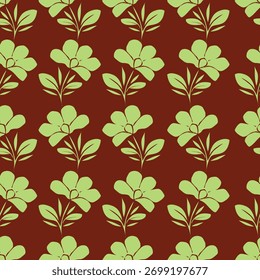 Padrão floral contínuo, arte decorativa estilo folk impressão ditsy em cores de outono. Design botânico bonito de pequenas flores margaridas desenhadas à mão, folhas minúsculas, buquês simples no amarelo. Ilustração vetorial.
