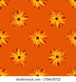 Seamless floral pattern. Decorative botanical background of hand drawn bright rudbeckia flowers. Spring, summer design for textile, scrapbook, prints.