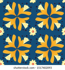Seamless floral pattern with decorative flowers tile. Creative flowers texture for fabric, wrapping, textile, wallpaper, apparel. Vector illustration