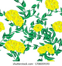 Seamless floral pattern decorative flowers and foliage nature repeat endless background cover texture for textile, clothing, linens, curtains, wrapping paper, wallpapers, fashion fabric prints