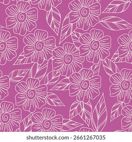 Patrón floral sin fisuras con flores y hojas decorativas