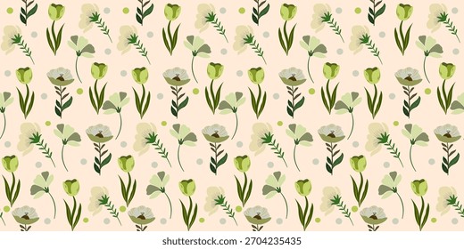 Seamless floral pattern with decorative flowers and leaves for wallpaper or textile design