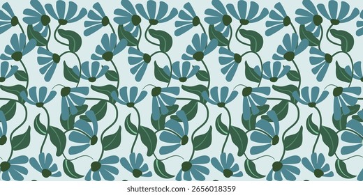 Patrón floral sin fisuras con hojas decorativas y Elementos naturales para el diseño de primavera y verano Abstractas dibujado a mano flores. Patrón sin fisuras. Flores para la tela, materia textil, ropa, cartel, cubierta