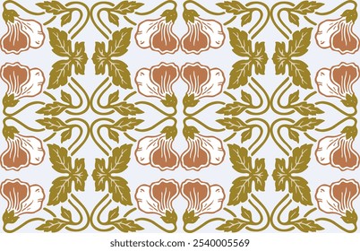 Seamless floral pattern of decorative pansies flowers buds leaves in retro style , vector background, wallpaper, paper, textile, fabric