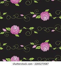Nahtlose Blumenmuster mit dekorativen rosa Rosen mit Knospen, Blättern und Tensiden