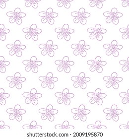 Seamless floral pattern. Decorative surface design. Pink flowers on white background. Vector illustration.