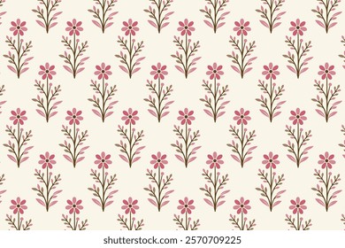 seamless floral pattern with delicate blossoms, flowing stems, and detailed foliage ideal for fabric, wallpaper, wrapping paper, and botanical designs