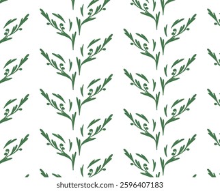 Seamless floral pattern with delicate Blue Flowers and Elegant Green Leaves. Hand-drawn floral ornament for textile, wallpaper, wrapping. Flat botanical vector illustration.
