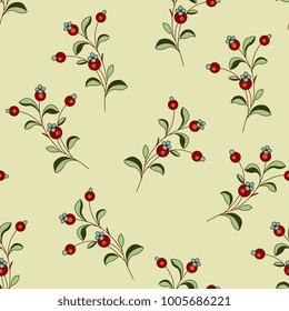 Seamless floral pattern with delicate boughs of wild berries.