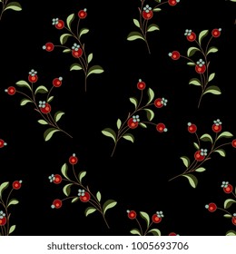 Seamless floral pattern with delicate boughs of wild berries.