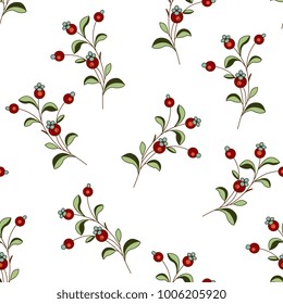 Seamless floral pattern with delicate boughs of wild berries.