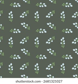 Seamless Floral Pattern with Delicate Branches on Dark Background