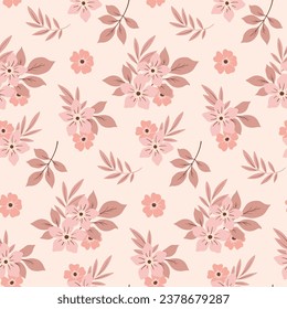 Nahtlose Blumenmuster, zarter Farbdruck mit rustikalem Vintage-Motiv. sanftes botanisches Design in einer Farbe: kleine handgezeichnete Blumen, Blätter in Bouquets auf hellem Hintergrund. Vektorgrafik.