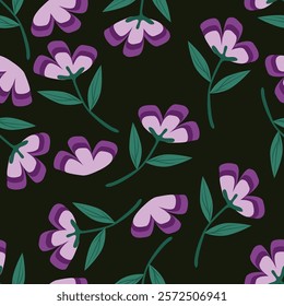 Seamless floral pattern, delicate ditsy print with hand drawn branches. Vintage botanical design, folk ornament: small flowers on branches, large leaves on a light background.