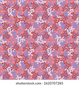 Seamless floral pattern, delicate ditsy print with hand drawn branches. Vintage botanical design, folk ornament: small flowers on branches, large leaves on a light background. Vector illustration