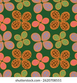 Patrón floral sin fisuras, delicado estampado sucio con ramas dibujadas a mano. Diseño botánico de Antiguas, adorno popular: Pequeñas flores en ramas, hojas Grandes sobre un fondo claro. Ilustración vectorial