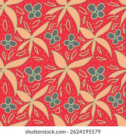 Padrão floral contínuo, impressão delicada e elegante com ramos desenhados à mão. Vintage design botânico, ornamento folclórico: pequenas flores em ramos, grandes folhas em um fundo claro. Ilustração vetorial.