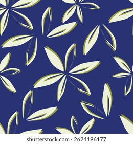 Padrão floral contínuo, impressão delicada e elegante com ramos desenhados à mão. Vintage design botânico, ornamento folclórico: pequenas flores em ramos, grandes folhas em um fundo claro. Ilustração vetorial.