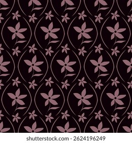 Seamless floral pattern, delicate ditsy print with hand drawn branches. Vintage botanical design, folk ornament: small flowers on branches, large leaves on a light background. Vector illustration.