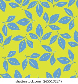 Padrão floral contínuo, impressão delicada e elegante com ramos desenhados à mão. Vintage design botânico, ornamento folclórico: pequenas flores em ramos, grandes folhas em um fundo claro. Ilustração vetorial.