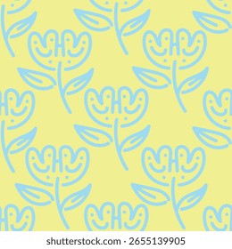 Patrón floral sin fisuras, delicado estampado sucio con ramas dibujadas a mano. Diseño botánico de Antiguas, adorno popular: Pequeñas flores en ramas, hojas Grandes sobre un fondo claro. Ilustración vectorial.
