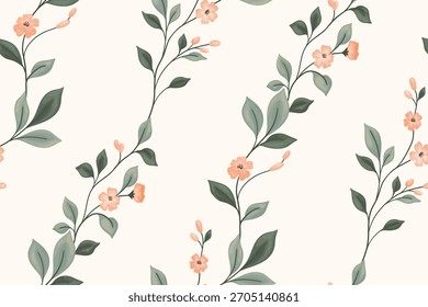 Patrón floral sin fisuras, delicada impresión sucia de plantas de acuarela dibujadas a mano. Romántico diseño botánico de Pequeñas flores, hojas diminutas, ramitas delgadas, un sinfín de suaves vides. Ilustración vectorial.