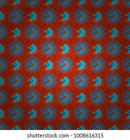 Seamless floral pattern, delicate flower vector wallpaper, wildflowers, tansy. Abstract flowers pattern in red, orange and blue colors. Retro design.