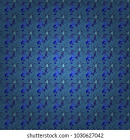 Seamless floral pattern, delicate flower vector wallpaper, wildflowers, tansy. Abstract flowers pattern in blue and violet colors. Retro design.