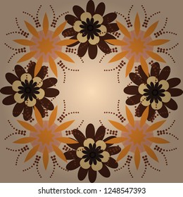 Seamless floral pattern, delicate flower vector wallpaper, wildflowers, tansy. Retro design. Abstract flowers pattern in beige, orange and brown colors.