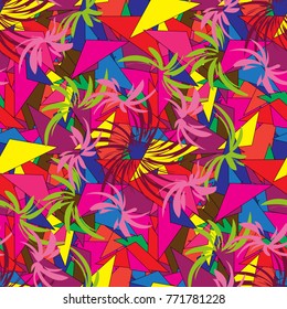 Seamless floral pattern, delicate flower vector wallpaper, wildflowers, tansy. Abstract flowers pattern in red, magenta and pink colors. Retro design.