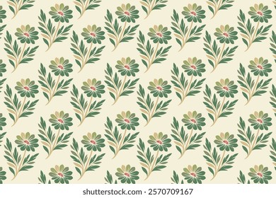 seamless floral pattern with delicate flowers, green foliage, and detailed petals perfect for wallpaper, fabric, wrapping paper, and nature-inspired prints